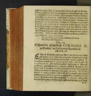 Num. 135. Schreiben Churfürst Chris[t]iani II. zu Sachsen/ ...