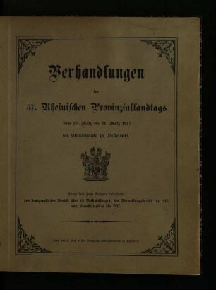 Verhandlungen des 57. Rheinischen Provinziallandtags / 57.1917