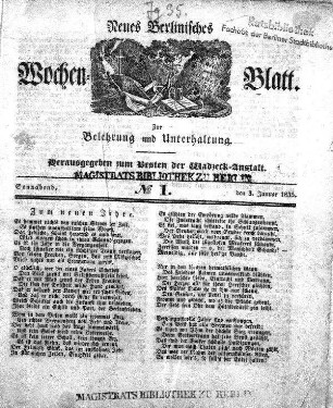 No. 1, Sonnabend, den 3.Januar 1835