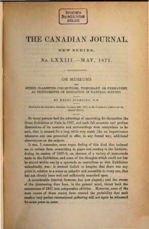 Canadian journal of science, literature and history. 13. 1873