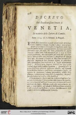 Decreto del Excellentissimo Senato di Venetia