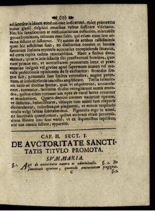 Cap. II. Sect. I. De Auctoritate Sanctitatis Titulo Promota.