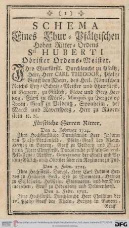 Schma eines Chur-Pfälzischen hohen Ritter-Ordens Sti Huberti obrister Ordens-Meister