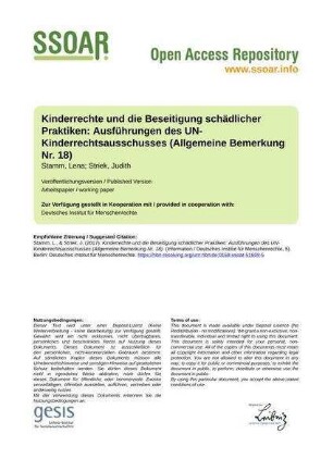 Kinderrechte und die Beseitigung schädlicher Praktiken: Ausführungen des UN-Kinderrechtsausschusses (Allgemeine Bemerkung Nr. 18)