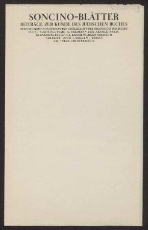 Briefpapier der Soncino-Blätter. Beiträge zur Kunde des jüdischen Buches