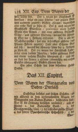 Das XII. Capitel. Vom Wapen der Marggrafen von Baden-Durlach