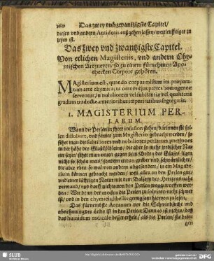 Das zwey und zwantzigste Capitel. Von etlichen Magisteriis, und andern Chymischen Artzneyen, so zu einem fürnehmen Apothecken Corpore gehören