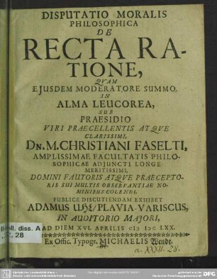 Disputatio moralis philosophica de recta ratione