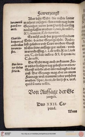 XXII. Capittel: Von Aussage der Gezeugen