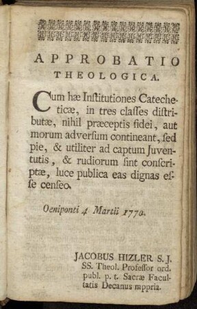 Approbatio Theologica.