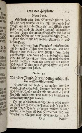Von der Jagd/ Art und Eigenschafft der wilden Schweine. - Anhang zur Haasen-Jagd.
