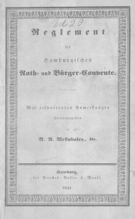 Reglement der hamburgischen Rath- und Bürger-Convente