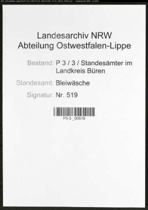 Sterberegister Standesamt Bleiwäsche