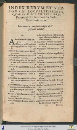 Index Rerum Et Verborum Lucupletissimus, Quae In Hisce Tribus Libris ... continentur.