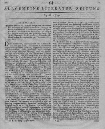 Lagrange, J. L. d.: Théorie des fonctions analytiques, contenant les principes du calcul différentiel, dégagés de toute considération d'infiniment petits, d'évanouissans, de limites et de flusions, et réduits à l'analyse des algébrique des quantités finies. Paris: [Courcier] 1813