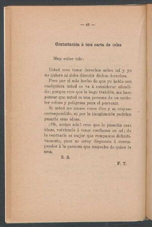 Contestación á una carta de celos