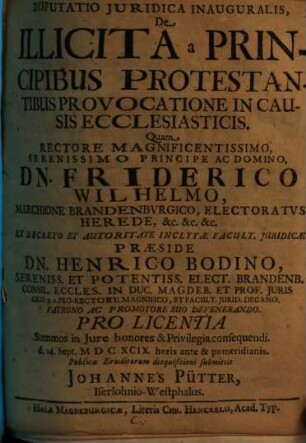Disp. iur. inaug. de illicita a principibus protestantibus provocatione in causis ecclesiasticis