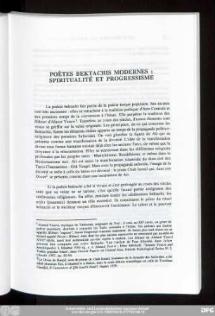 Poètes Bektachis Modernes: Spiritualité Et Progressisme