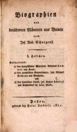 Biographien von berühmten Männern aus Baiern, 1. (1821)