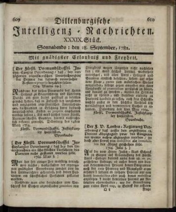 XXXIX. Stück. Sonnabends : den 28. September, 1782.