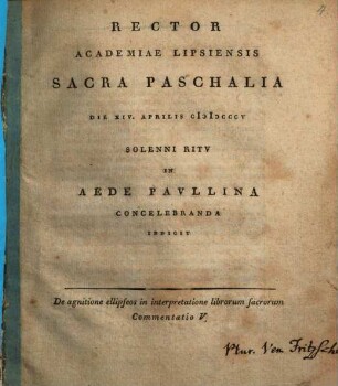 Programma paschal. : De agnitione ellipseos in interpretatione librorum sacrorum Commentatio V.