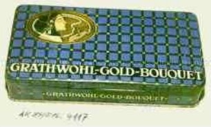 Blechdose für 50 Stück Zigaretten "GRATHWOHL-GOLD-BOUQUET"