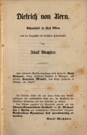 Dietrich von Bern : Schauspiel in 5 Akten aus der Sagenzeit des deutschen Heldenbuches