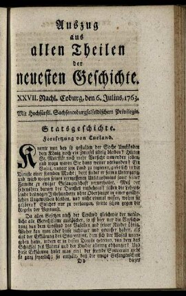 XXVII. Nachl. Coburg, den 6. Julius, 1763.