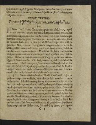 Caput Tertium. Veram de Historia Sententiam complectens.