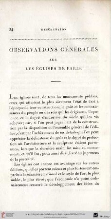 Observation génénerales sur les églises de Paris