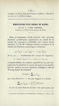 Démonstration d'une formule de Waring.