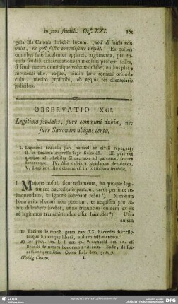 Observatio XXII. Legitima feudalis, jure communi dubia, nec jure Saxonum ubique certa