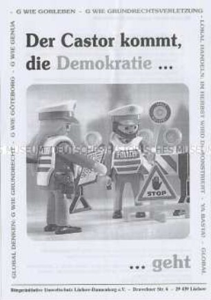 Propagandaflugblatt mit Demonstrationsaufruf gegen Atommüll-Transporte
