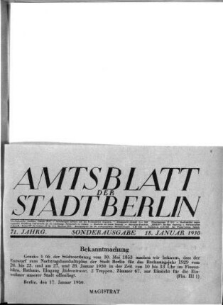 Sonderausgabe, 18. Januar 1930
