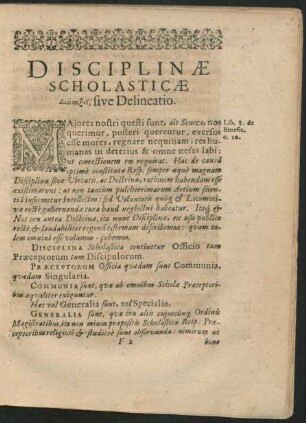 Disciplinae Scholasticae ... sive Delineatio.