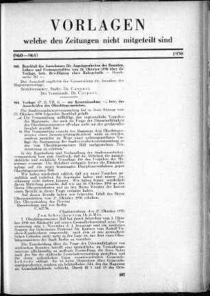 Anlage: (860-861), Vorlagen, welche den Zeitungen nicht mitgeteilt sind, 31. Oktober 1930