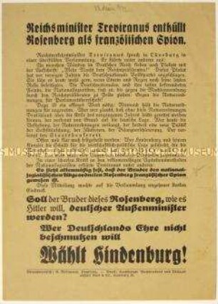 Aufruf zur Wahl von Paul von Hindenburg zum Reichspräsidenten 1932