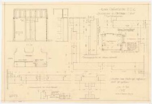 Haus Jansen, Berlin-Grunewald: Ablage, Speisekammer: Grundriss, Aufriss, Schnitt 1:20, horizontaler und vertikaler Schnitt der Schränke 1:1