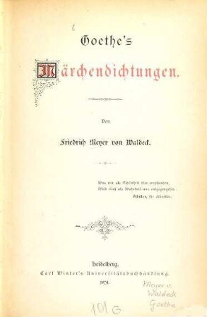 Goethe's Märchendichtungen