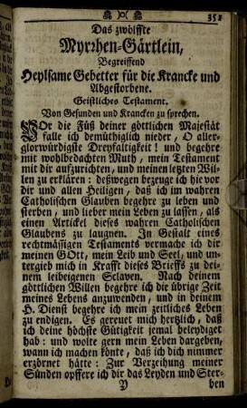 Das zwölffte Myrrhen-Gärtlein, Begreiffend Heylsame Gebetter für die Krancke und Abgestorbene