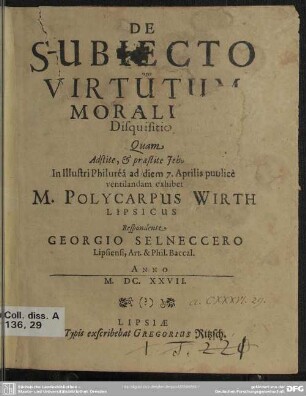 De subiecto virtutum moralium disquisitio