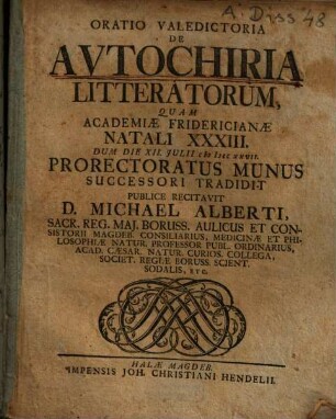 Oratio valedictoria de avtochiria litteratorum