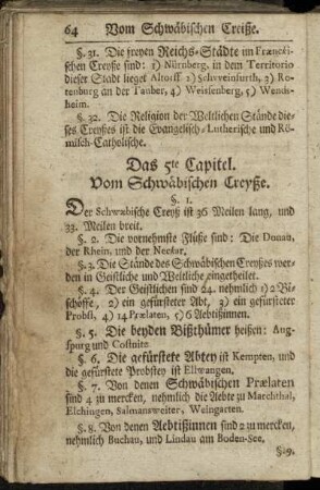 Das 5te Capitel. Vom Schwäbischen Creyße. - Das 6te Capitel. Vom Ober-Rheinischen Creyße.