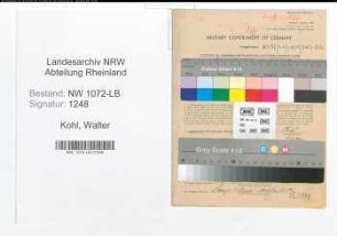 Entnazifizierung Walter Kohl , geb. 02.08.1891 (Vertreter)