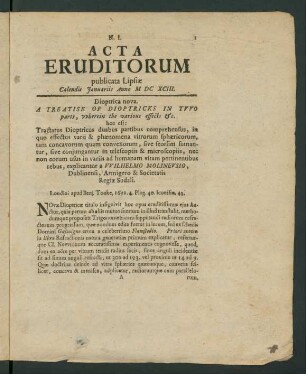 N. I. [...] Calendis Januarii, Anno M DC XCIII.