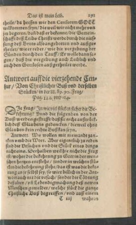Antwort auff die vierzehende Censur ...