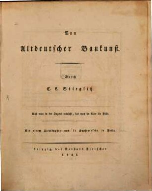 Von Altdeutscher Baukunst, [1]. [Textband]