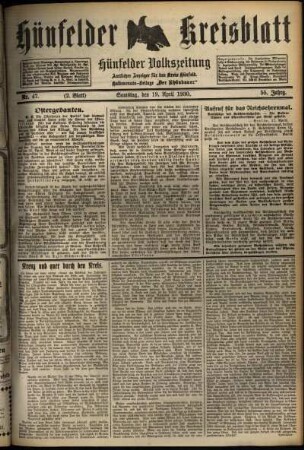 Zweite Ausgabe vom Samstag, den 19. April 1930.