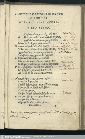 [Buch 1:] Sonetti e canzoni di Dante Alaghieri ne la sua Vita nuova