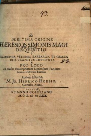 De ultima origine haereseos Simonis Magi disquisitio